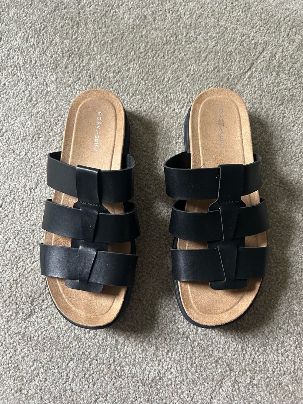 Easy Spirit Black Triple-Strap Slide Sandals for Women